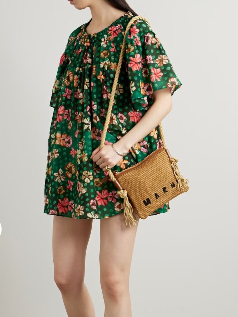 Ulla Johnson Green Floral Off Shoulder Coverup/ Mini Summer Dress Size Large - Picture 2 of 7
